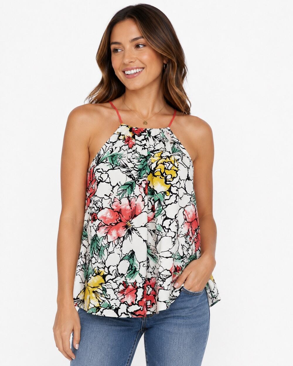 The Limited Floral Print Halter Camisole Top Size S Strappy Racerback Lined